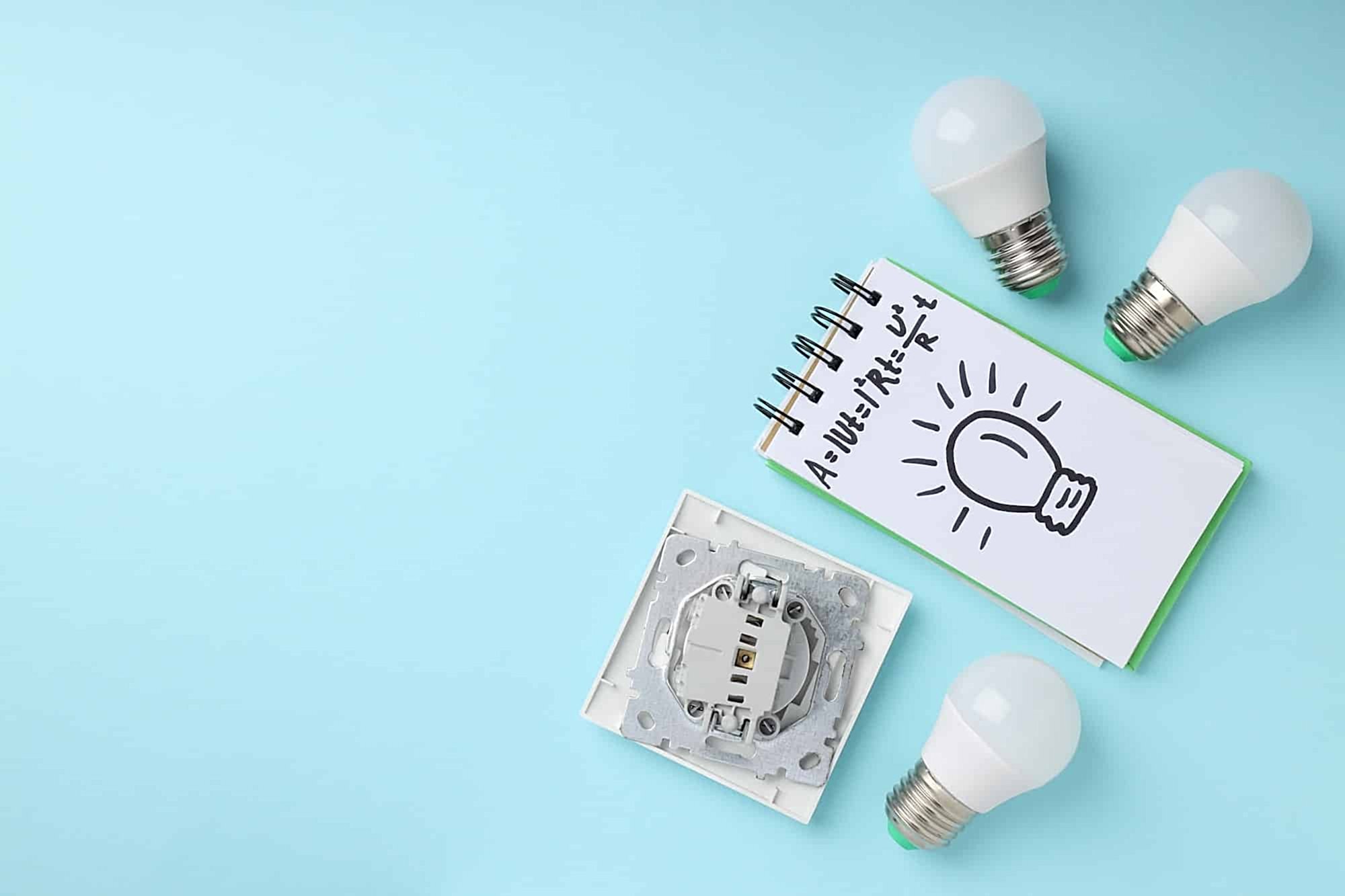 Concept of electrician tools, space for text